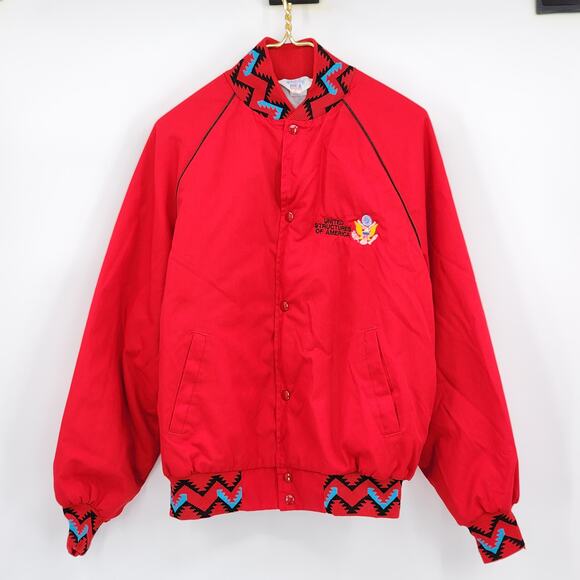 Vintage Men's United Structures of America Bomber Jacket Red Size L - Picture 1 of 7